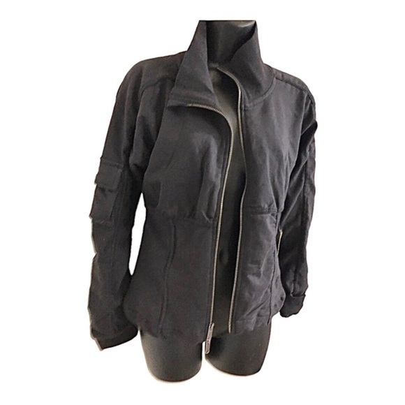 Free People Fp movement black tapered waist faded wash zip up active knit jacket - Picture 1 of 16